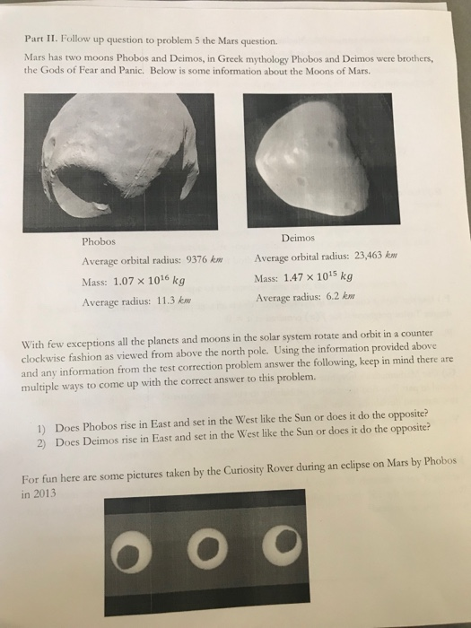 Solved Part Ii Follow Up Question To Problem 5 The Mars