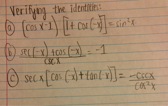 Solved Verifying The Identities Cos X 1 1 Cos X Chegg Com