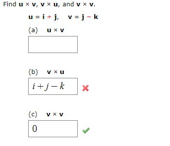 Solved Find U V V U And V V U I J V J K A Uxv Chegg Com