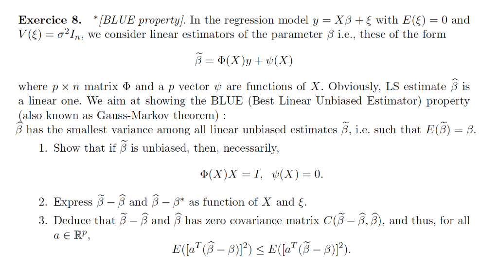 Exercice 8 Blue Property In The Regression Mod Chegg Com