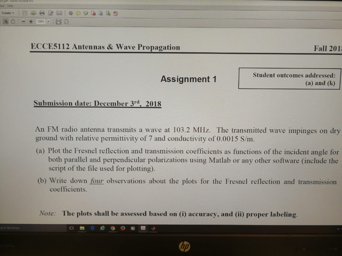 Ecce5112 Antennas Wave Propagation Fall 1 Ass Chegg Com