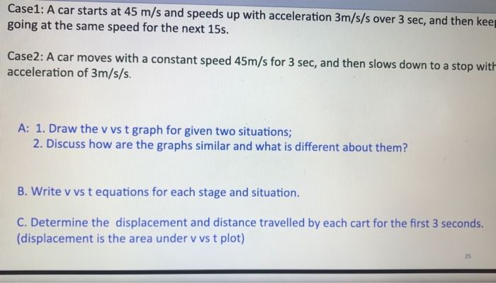 Solved Case1 A Car Starts At 45 M S And Sds Up With Case1 A Car Starts At 45 M S And Sds Up With Acceleration 3m Over 3 Sec Then Kee Goi