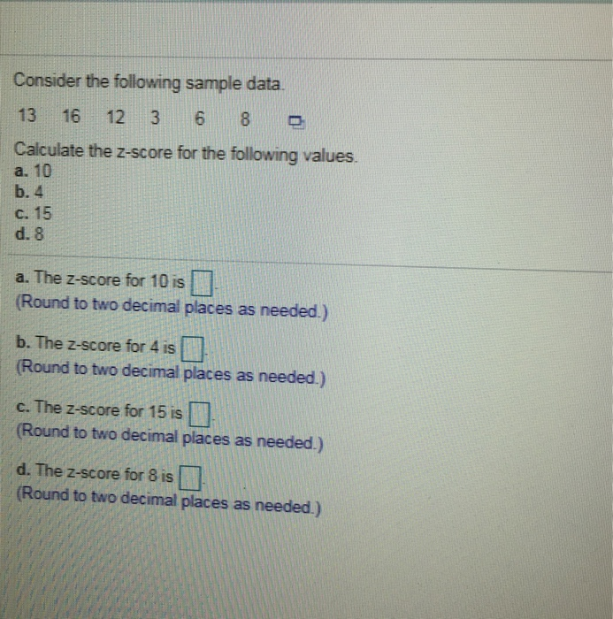 Solved Consider The Following Sample Data 13 16 12 3 6 8