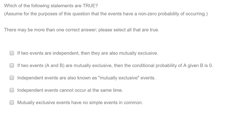 Solved: Which Of The Following Statements Are TRUE? (Assum ...