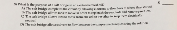 What Is The Purpose Of A Salt Bridge In An Electrochemical Cell