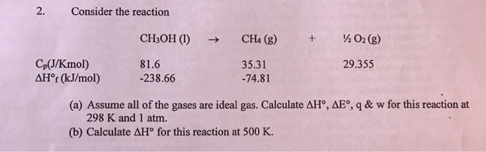 Solved 2 Consider The Reaction Ch3oh L Ch4 G O2 Chegg Com