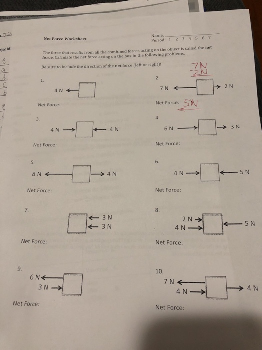 Solved Name Net Force Worksheet Period: 1 2 3 4 S 67 The | Chegg.com