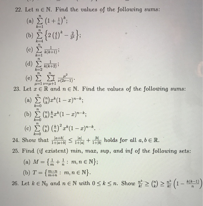 Solved 22 Let N En Find The Values Of The Following Sum Chegg Com