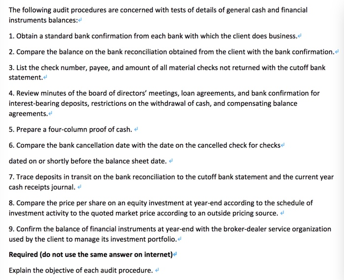 Solved The Following Audit Procedures Are Concerned With