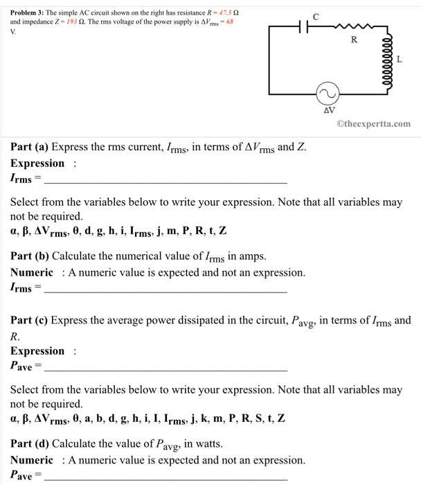 Solved Problem 3 The Simple Ac Circuit Shown On The Righ Chegg Com