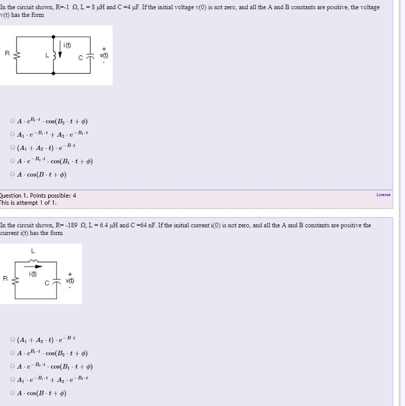 Solved Circuit Shown R 1 L 8 H C 4 F Initial Voltage V 0 Zero B Constants Positive Voltage V T Fo Q