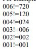006!-720 0051= 1 20 004!-024 003-006 002!-002 001!-001