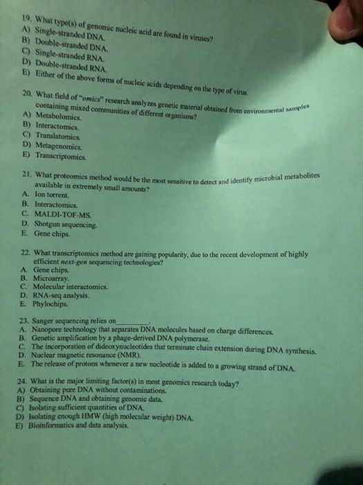 19 What Type S Of Genomic Nucleic Acid Are Found In Chegg Com