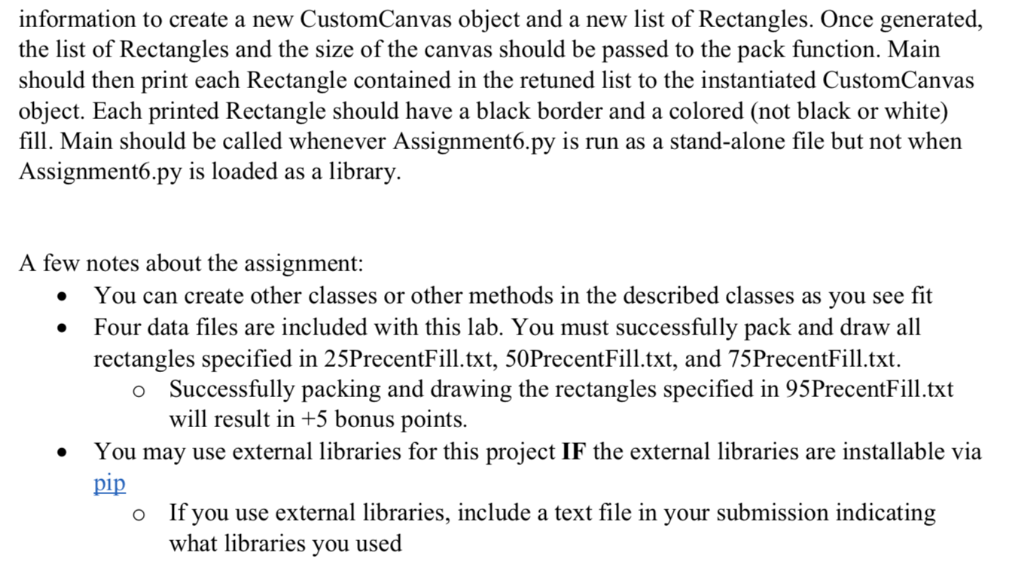 information to create a new CustomCanvas object and a new list of Rectangles. Once generated the list of Rectangles and the s
