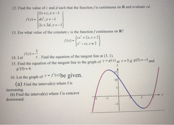 Solved Find The Value Of C And D Such That The Function F Chegg Com