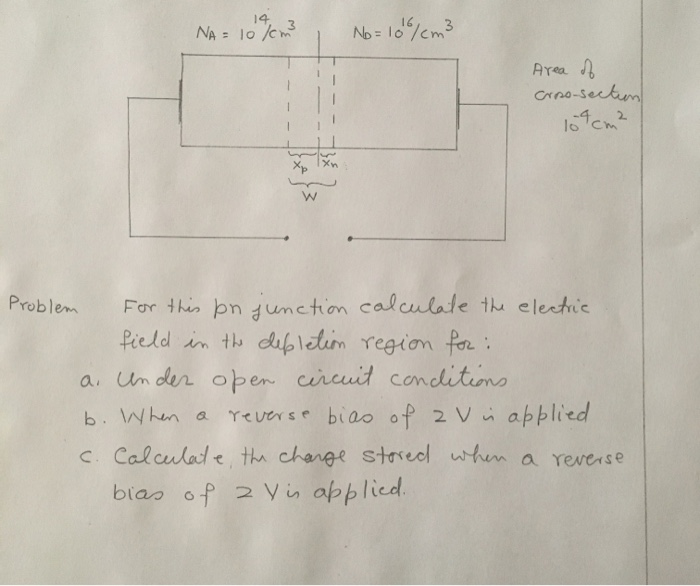 14 NA= 10 /0m No=10%cm3 Area Crno-seckm For thin pn dunction calculate th electue Pield in th dafp letim region for a. Un der