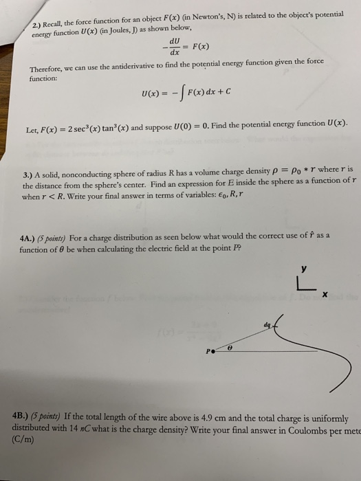 Solved 2 Recall The Force Function For An Object F X G Chegg Com