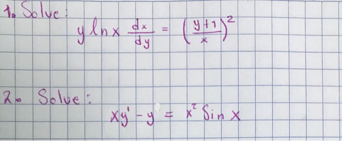 Solved Solve Y Ln X Dx/dy = (y + 1/x)^2 Solve Xy' Y