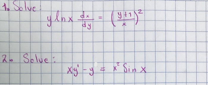 Solved Solve Y Ln X Dx Dy Y 1 X 2 Solve Xy Y Chegg Com