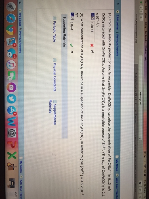 A From The Solubility Product Of Zinc Ferrocyanide Chegg 