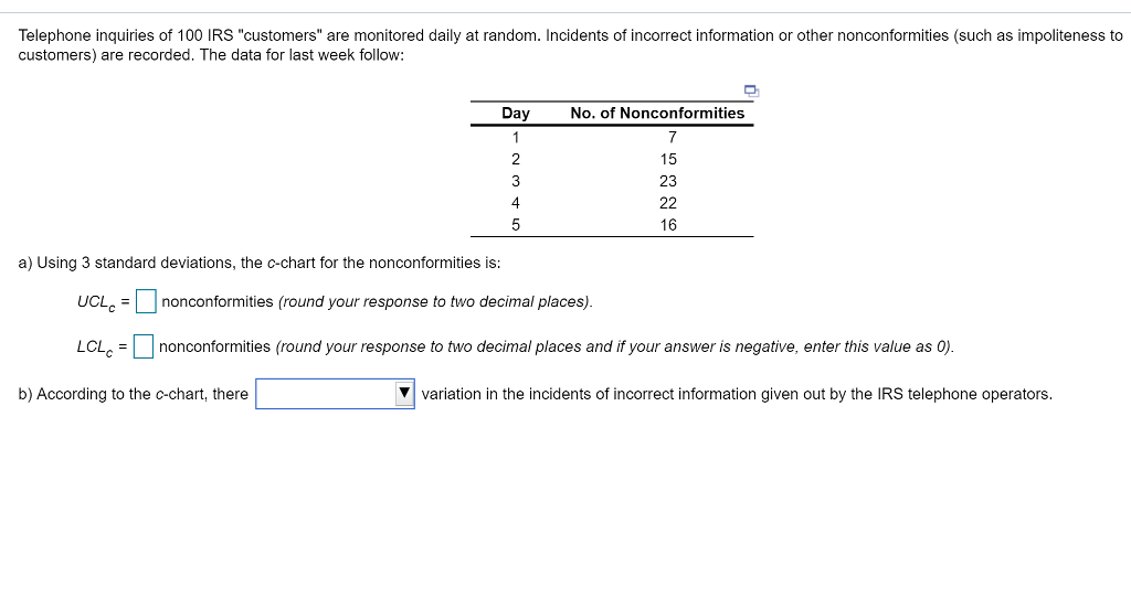 Solved Telephone Inquiries Of 100 Irs Customers Are Mon Question Telephone Inquiries Of 100 Irs Customers Are Monitored Daily At Random Incidents Incorrect
