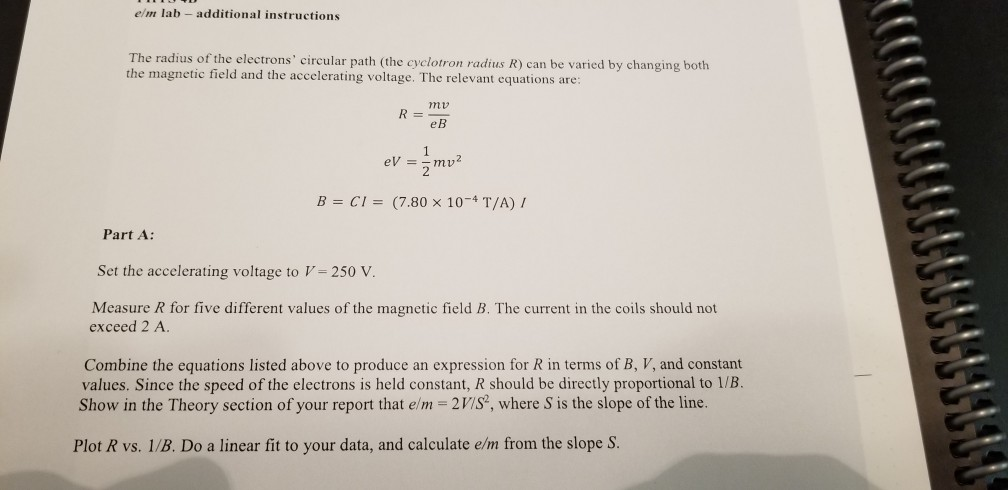 Solved Doing A Lab Using Cyclotron Radius And Determining Chegg Com