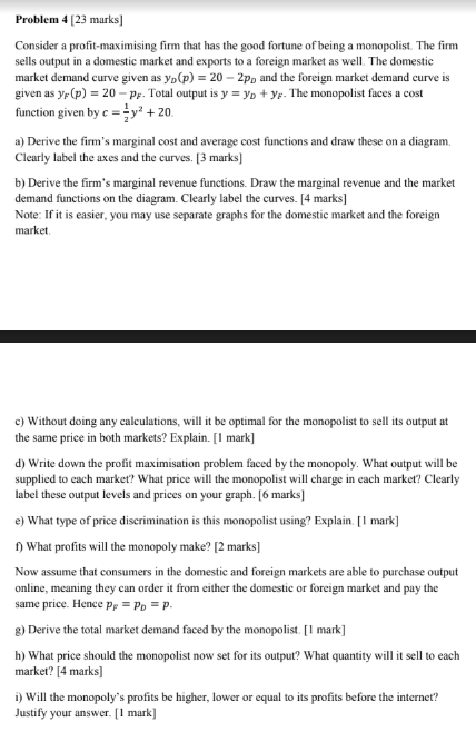 Problem 4 123 Marks Consider A Profit Maximising Chegg Com