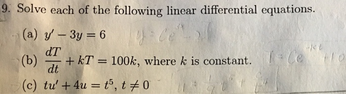 Solved 9. Solve each of the following linear differential | Chegg.com