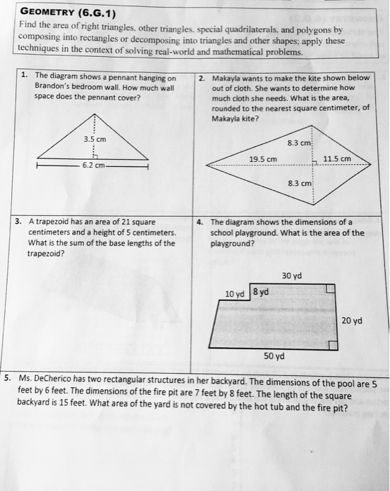 Solved Geometry 6 G 1 Find The Area Of Right Triangles