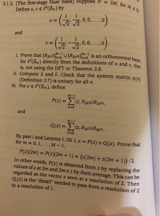 Solved 2m F For M En 3 1 2 The First Stage Haar Basis Chegg Com