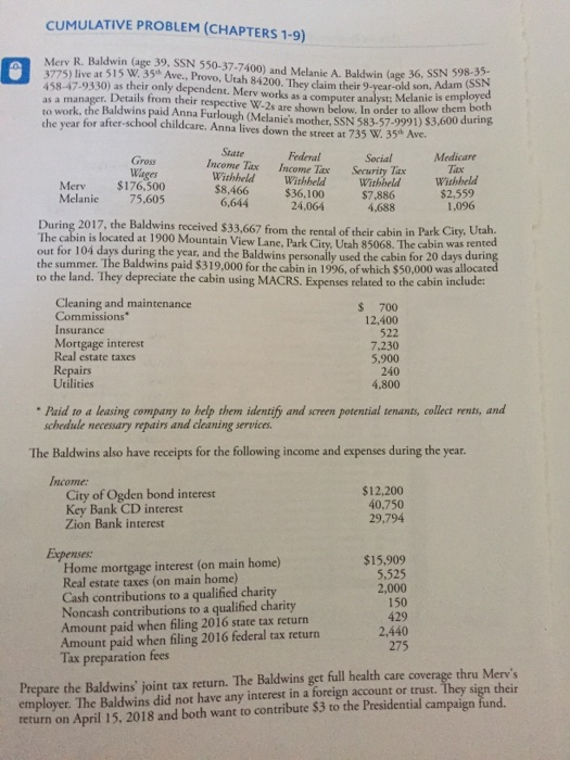Solved Cumulative Problem Chapters 1 9 Mer R Baldwin