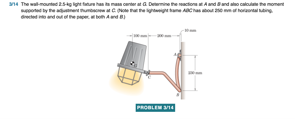 Solved 3 14 The Wall Mounted 2 5 Kg Light Fixture Has Its Chegg Com