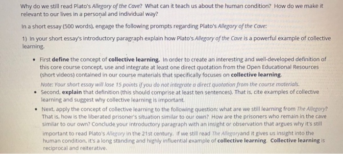 Why Do We Still Read Plato S Allegory Of The Cave Chegg 