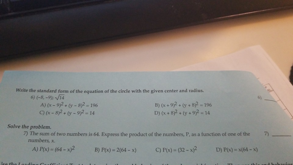 Solved Write The Standard Form Of The Equation Of The Cir Chegg Com