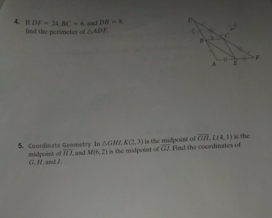 Solved 4 If Df 24 Bc 6 And Db 8 Find The Perimete