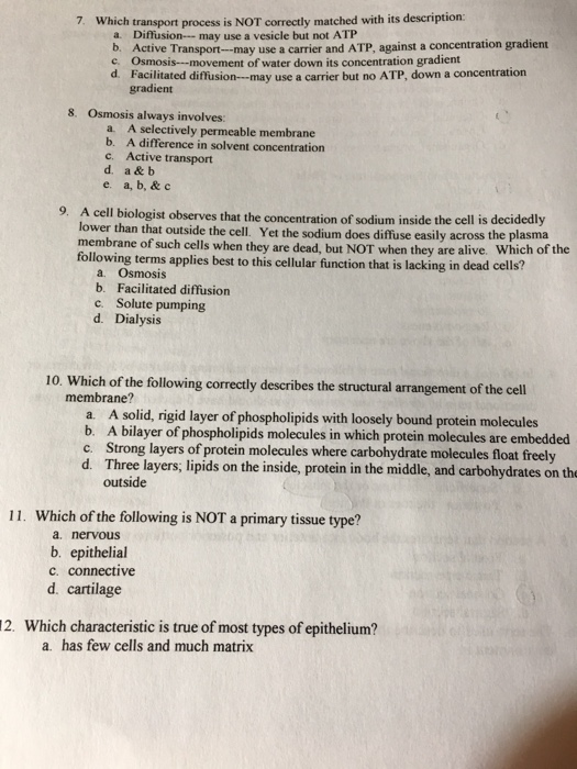Solved 7 Which Transport Process Is Not Correctly Matched Chegg Com