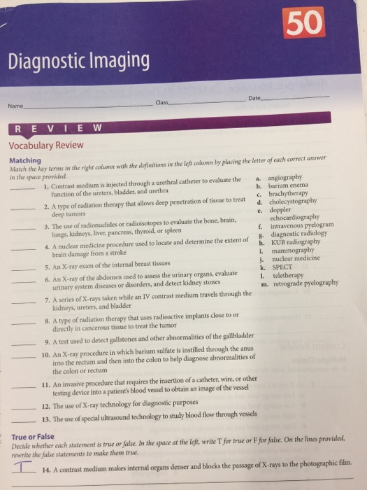 Solved 50 Diagnostic Imaging Name Class Date REVIEW Vocab...