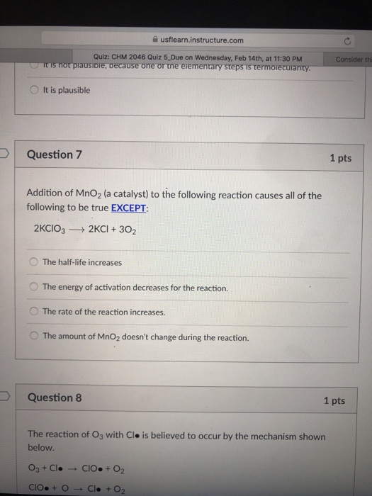 Solved 슬 Usflearn Instructure Com Quiz Chm 2046 Quiz 5 Chegg Com