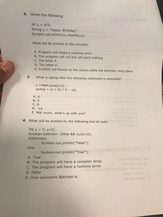solved given the following int x 4 5 string y happy chegg com