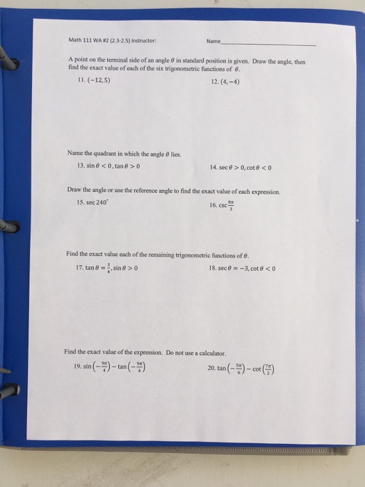 Solved: A Point On The Terminal Side Of An Angle Theta In ...