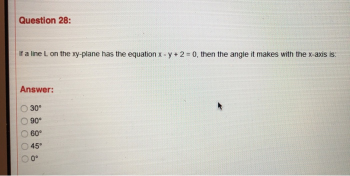 Solved Question 28 If A Line L On The Xy Plane Has The Chegg Com