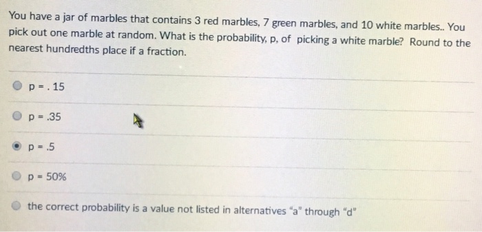 A jar contains just 3 green marbles, and 2 red marbles. A marble is  selected at random and replaced. A second Marble is selected. What is the  probability that one marble is