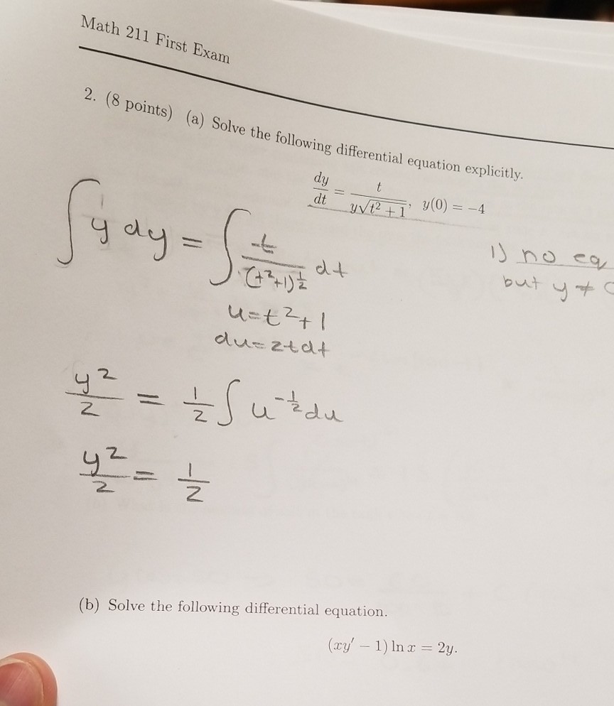 2. (8 The 211 (a) Points) ... Exam Solve Fo First Solved: Math