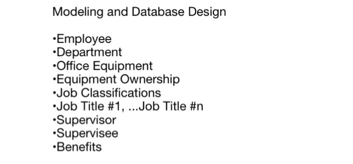 Solved Modeling And Database Design Employee Department O Chegg Com