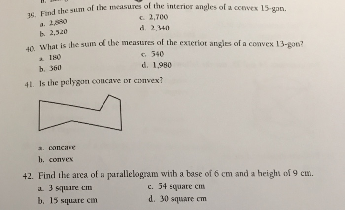 Solved D E Sum Of The Measures Of The Interior Angles Of