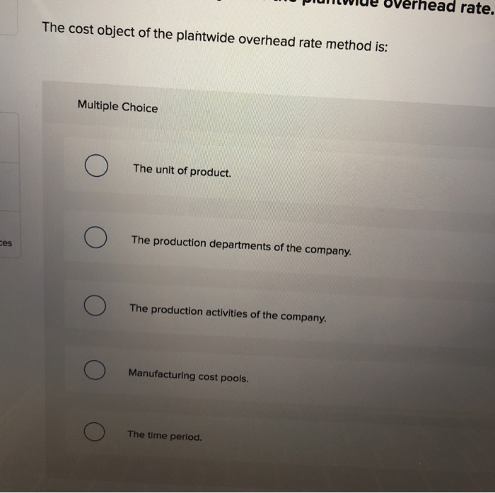 Solved Pluntoolue 8verhead Rate, The Cost Object Of The P