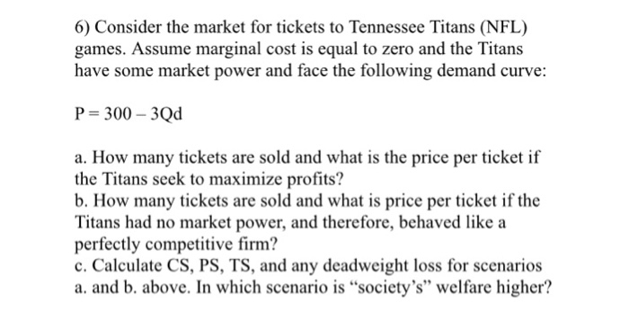 Solved 6) Consider the market for tickets to Tennessee