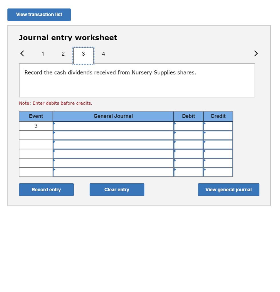 Solved View transaction list Journal entry worksheet 2 4 | Chegg.com