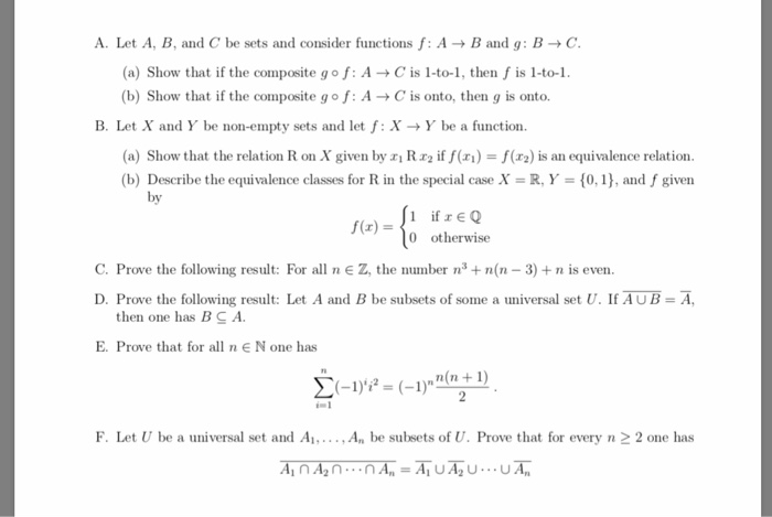Solved A Let A B And C Be Sets And Consider Functions Chegg Com