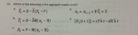 Solved 12. Which of the following is the aggregate supply | Chegg.com